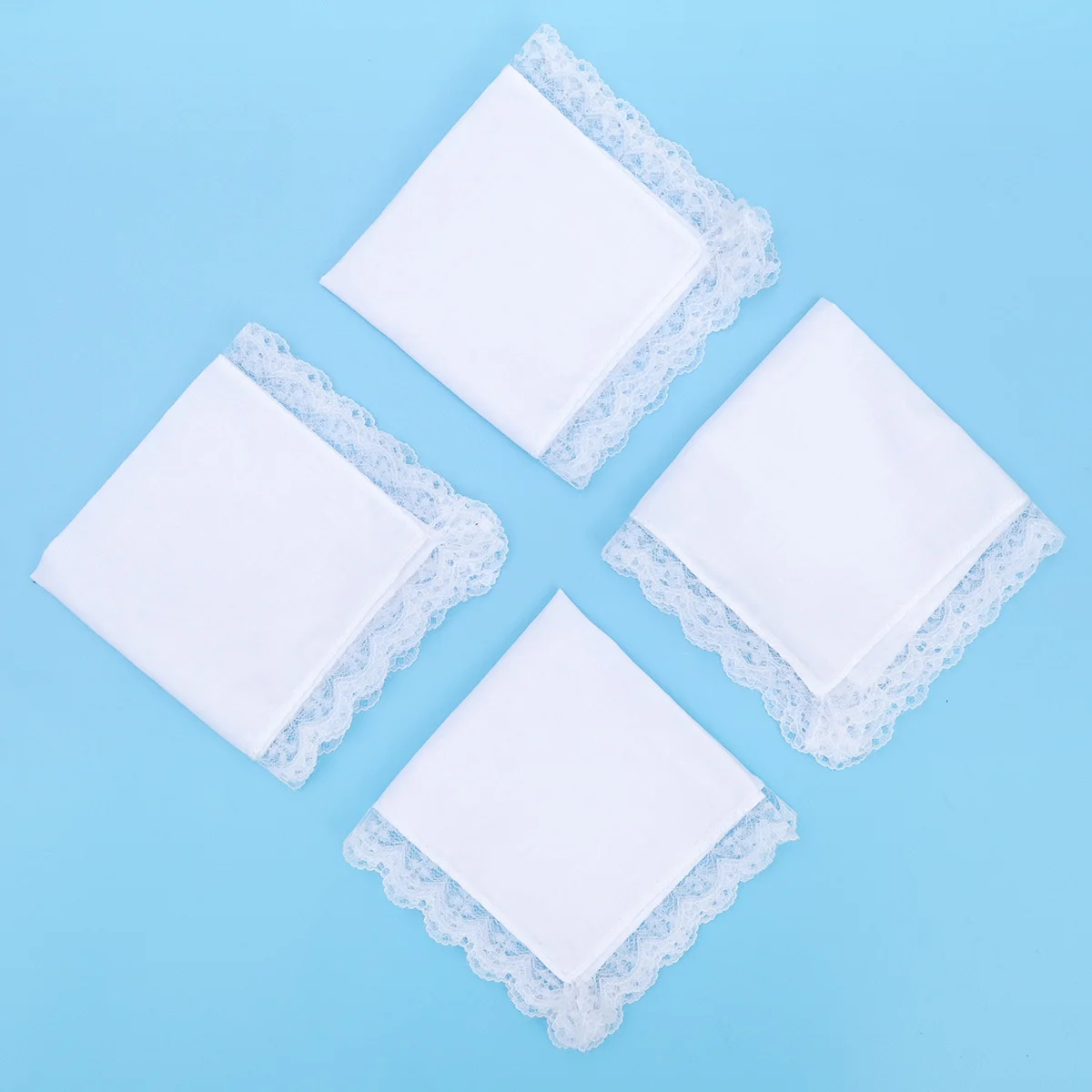 4 pçs lenço de algodão branco puro renda borda bordado estilo minimalista suave durável lavagem fácil uso qualidade premium branco