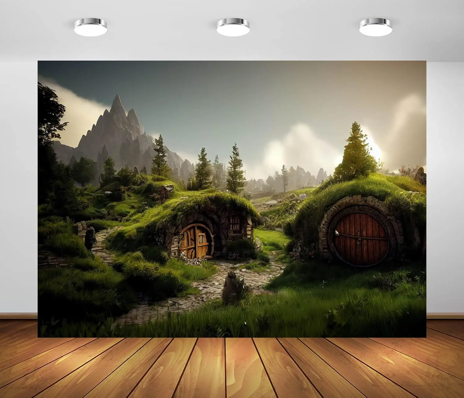 Medieval Hobbit Village Rural Green Grassland Hobbiton Cave Cabin birthday party photo background photography backdrops studio