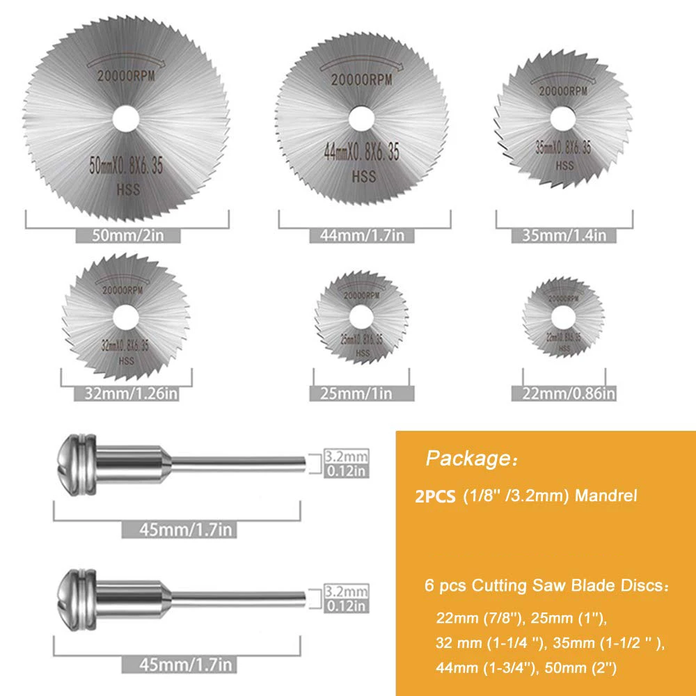 7/8Pcs HSS Circular Saw Blade Rotary Tool For Metal Cutter Power Tool Set Wood Cutting Discs Drill Mandrel Cutoff