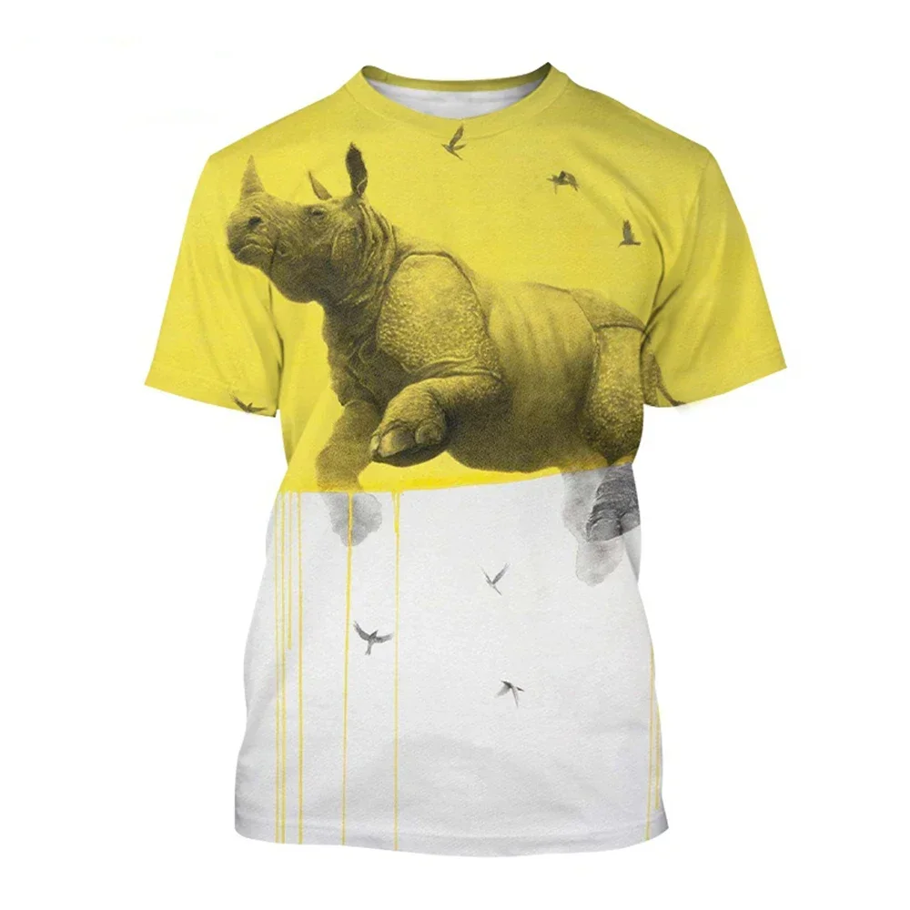 Fun African Rhino 3d Printed Summer Men's/women's O Neck T-shirt Casual Short Sleeve Oversized Top Fashion Trend Kids Clothing