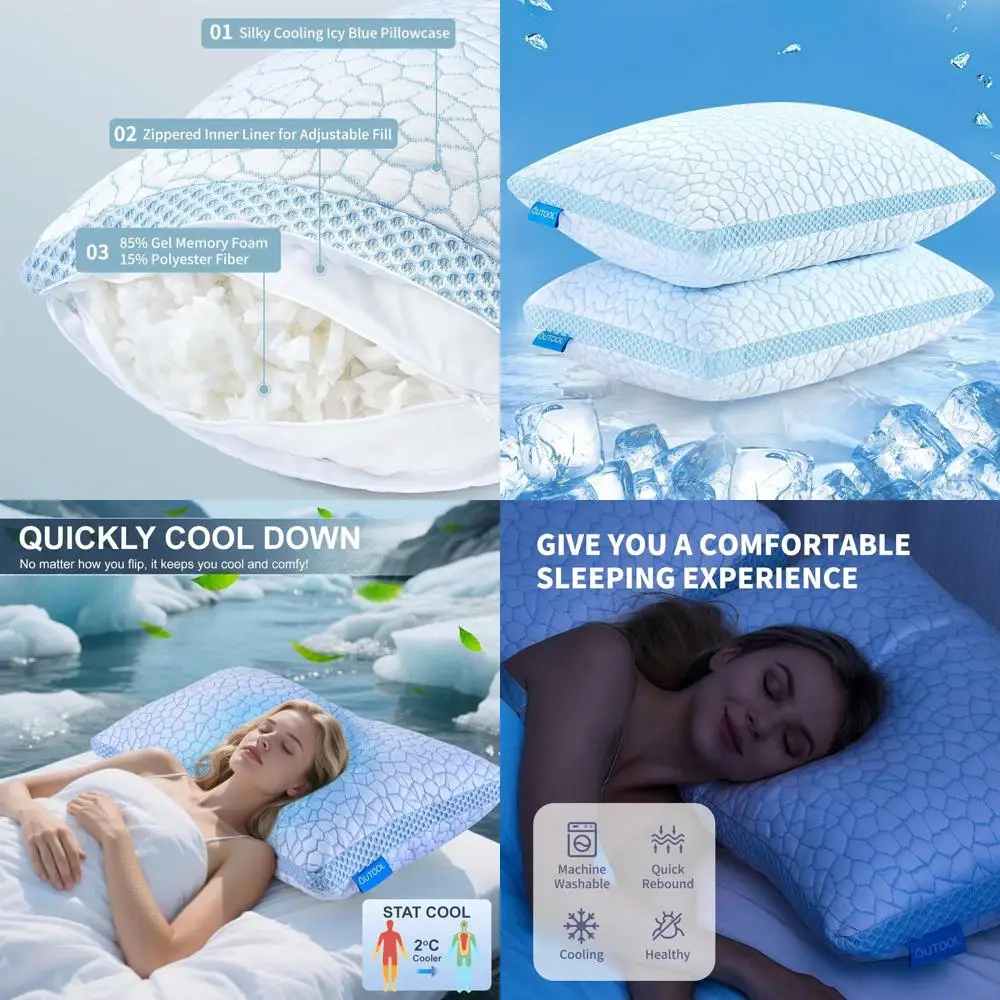 

Набор из 2 подушек King Size с гелевым наполнителем из пены с эффектом памяти, охлаждающие для тех, кто потеет во сне, с регулируемой поддержкой для сна на боку, спине и животе