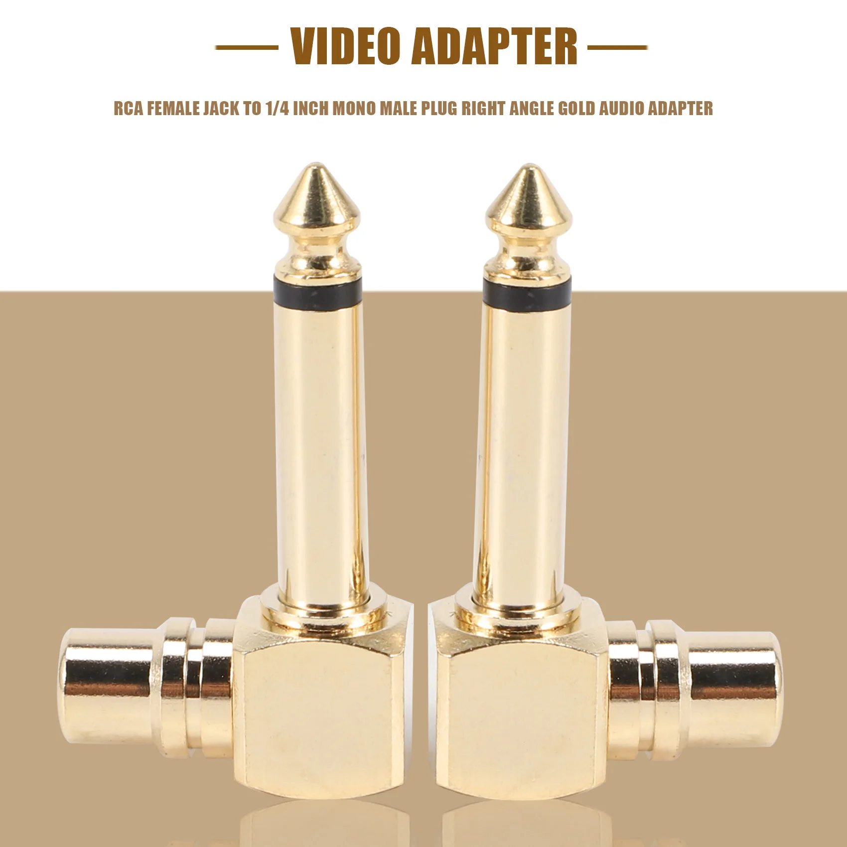 2-PACK Female Jack to 1/4 inch Mono Male Plug Right Angle Audio Adapter,gold