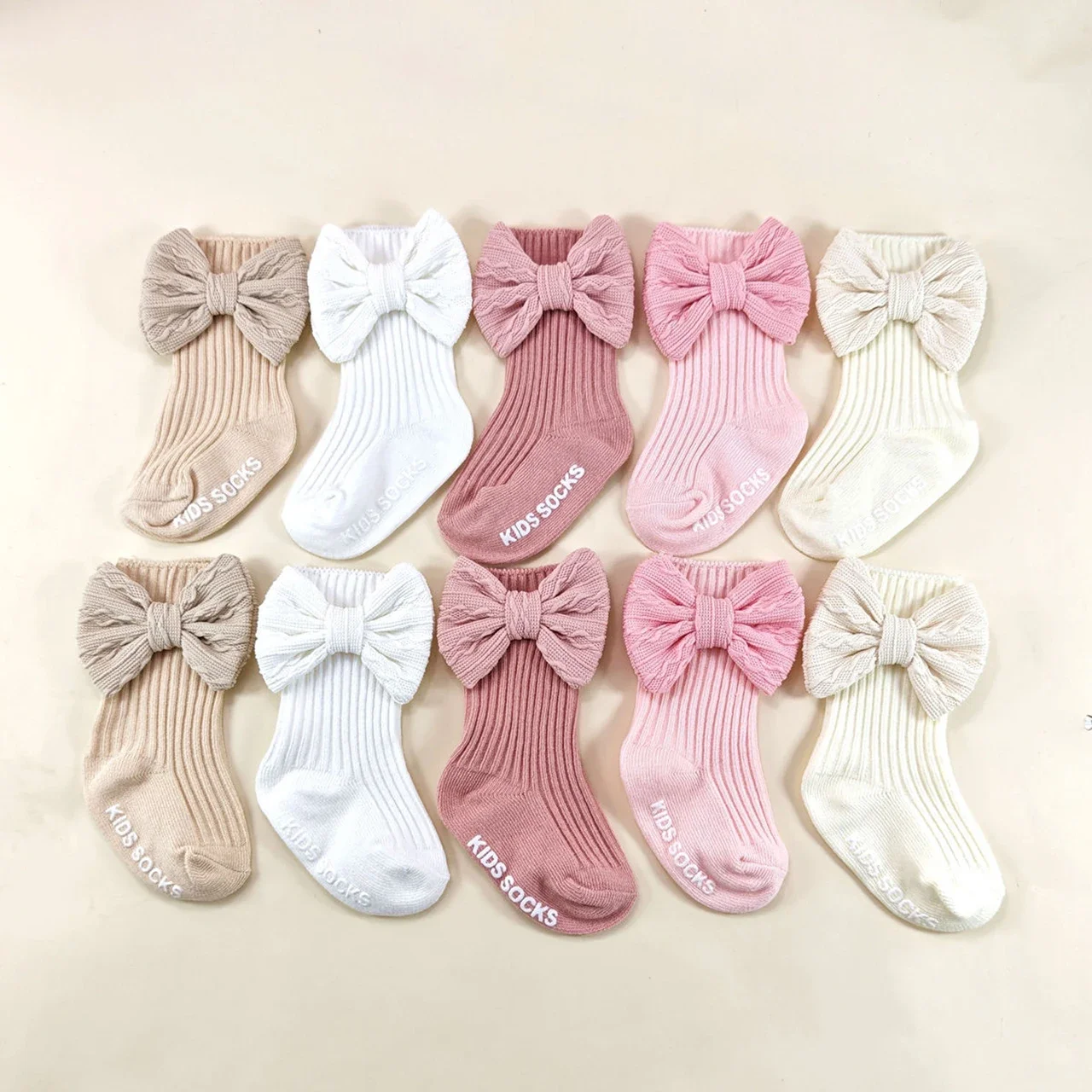 2Pcs/Set Cute Bow Baby Turban Cap Socks Solid Color Newborn Boy Girl Headscarf Hats Soft Infant Bowknot Mid Tube Socks