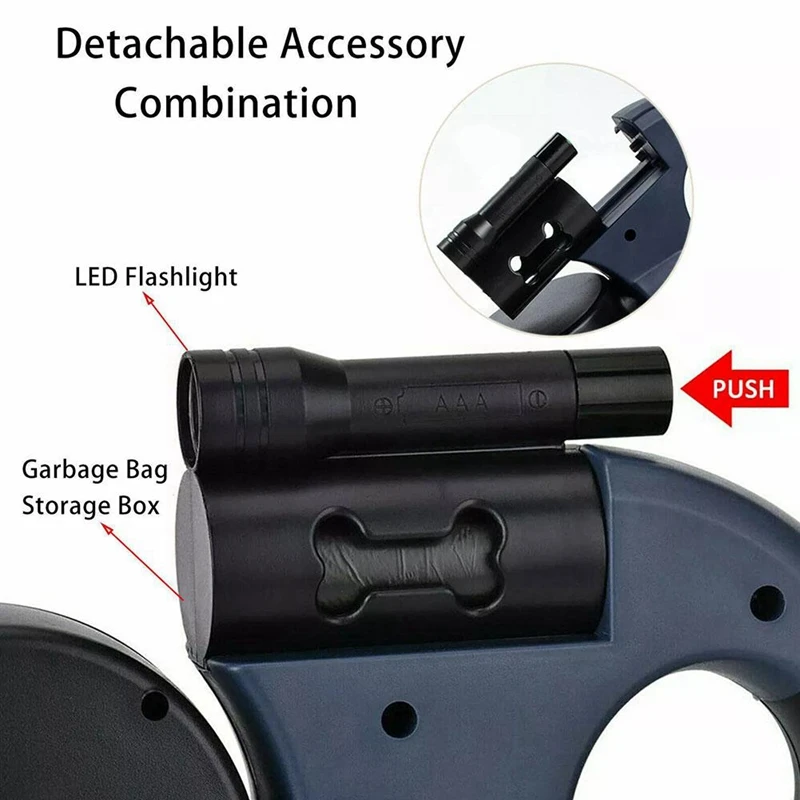 AS60-Auto Retractable Dual Dog Leash With Flashlight Waste Bag Box Roulette Double-Ended Traction Rope Pet Dog Supplies