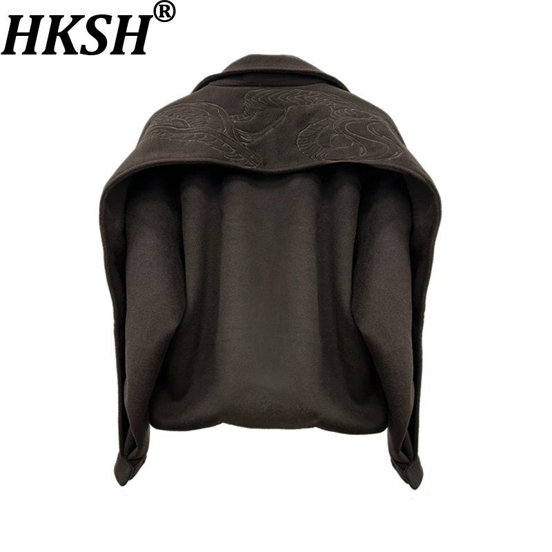 

HKSH осень зима новая мужская темная стильная тяжелая короткая куртка из смесовой шерсти с вышивкой модные модные повседневные толстые пальто HK15934