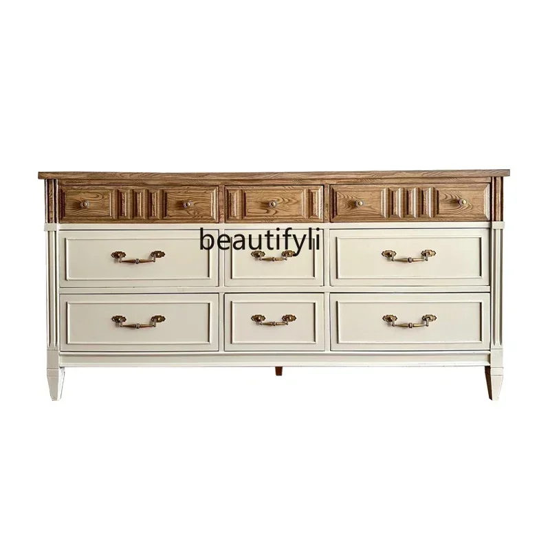 

American retro solid wood, French minimalist living room entrance storage side cabinet dresser bedside locker