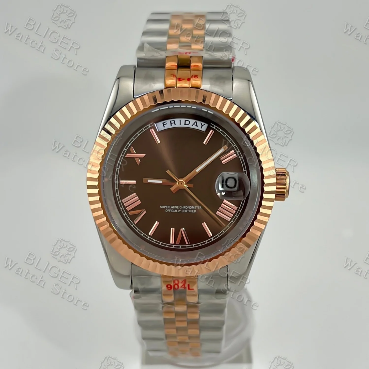 BLIGER DD36DD40 Luxury Two Tone Gold Watch For Men Enamel Dial Sapphire Crystal Miyota8285 Mechanical Wristwatches Waterproof