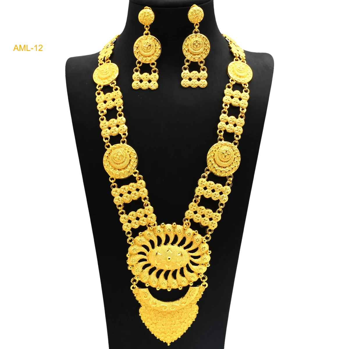 XuHuang African Gold Color Necklace Earring Sets Arab Ethiopia Nigeria Wedding Party Choke Ring Jewelry Dubai Gifts Wholesale