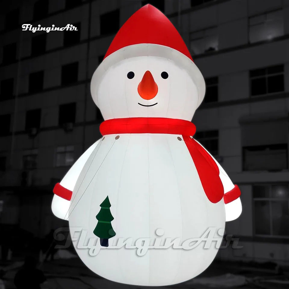 6m Cute Lighting Giant Inflatable Snowman With Red Hat And Scarf For Outdoor Winter Decoration