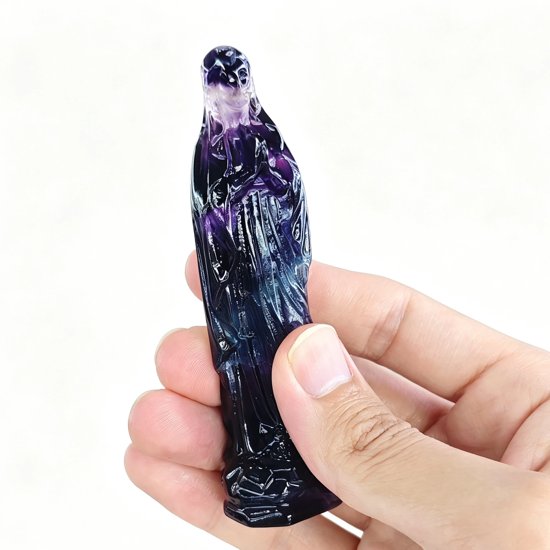 Natural Rainbow Fluorite Carved Virgin Mary Figurine Virgin Mother Gemstone Statue Home Office Table Decor Gift Random Dispatch