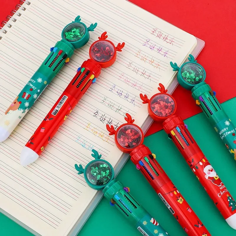 Christmas ten-color ballpoint pen, Christmas small gifts, cute color push pen creative student stationery gifts