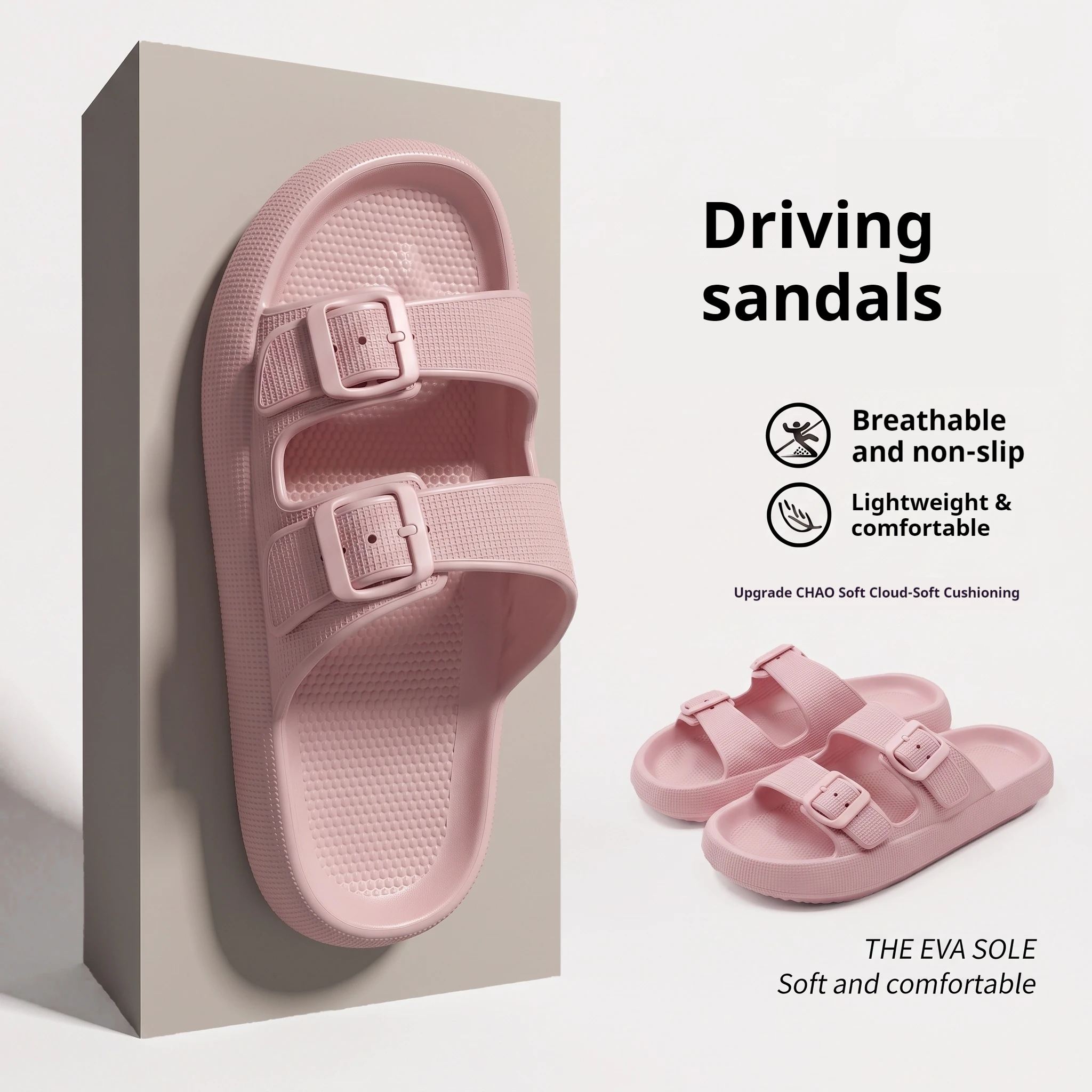 Herren Verstellbare Doppelschnallen-Sandalen EVA Cloud Weiche Dicke Plattform-Hausschuhe Atmungsaktive Rutschfeste Leichte Fahrer-Sandalen – Detail 8