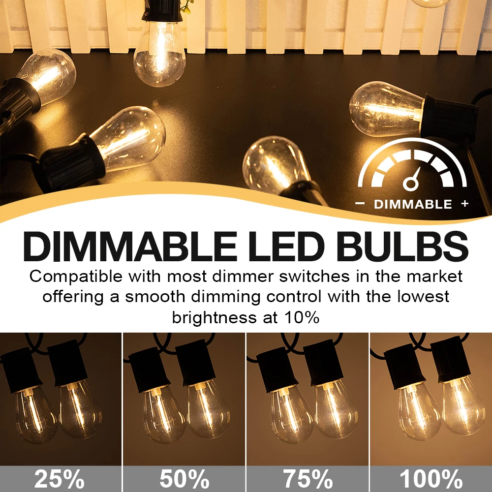 Shatterproof LED E27 Light Bulbs 110V 220V Waterproof LED Lamp for Outdoor String Lights Warm White Vintage Edison Filament Bulb