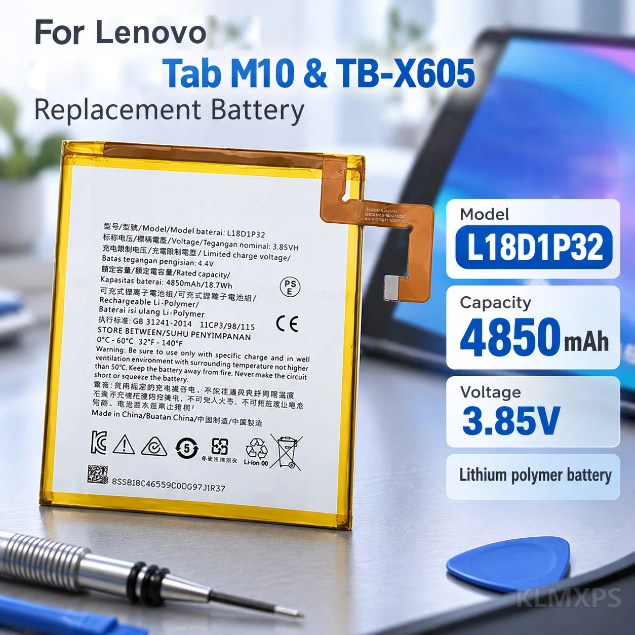 Tablet Replacement Battery L18D1P32 4850mAh Lithium Battery For Lenovo Tab M10 TB-X605 Compatible Long Lasting Repair Part
