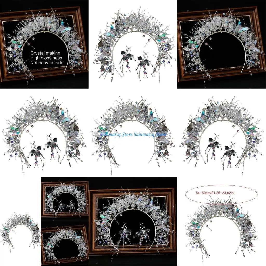 

573B Crystal Hairband Ear Clip Set Flower Hairhoop Wedding Hairband Bride Headpiece