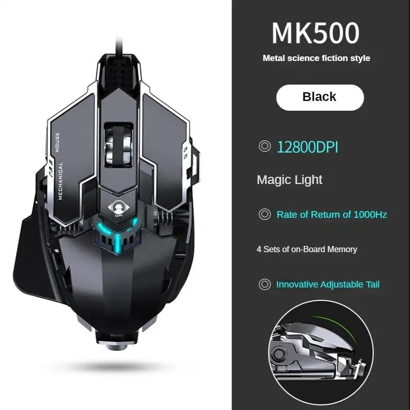 Mechanical Wired Metal Gaming Mouse MK500 Ergonomic RGB Backlit Gaming Mouse 12800 DPI Optical USB Mause Desktop Computer Mouse
