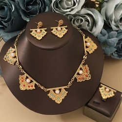Luxury Palace style Jewelry Set for Women Charm gold Color necklace ring Stud Earring pearl Chain Necklace Wedding Party Jewelry