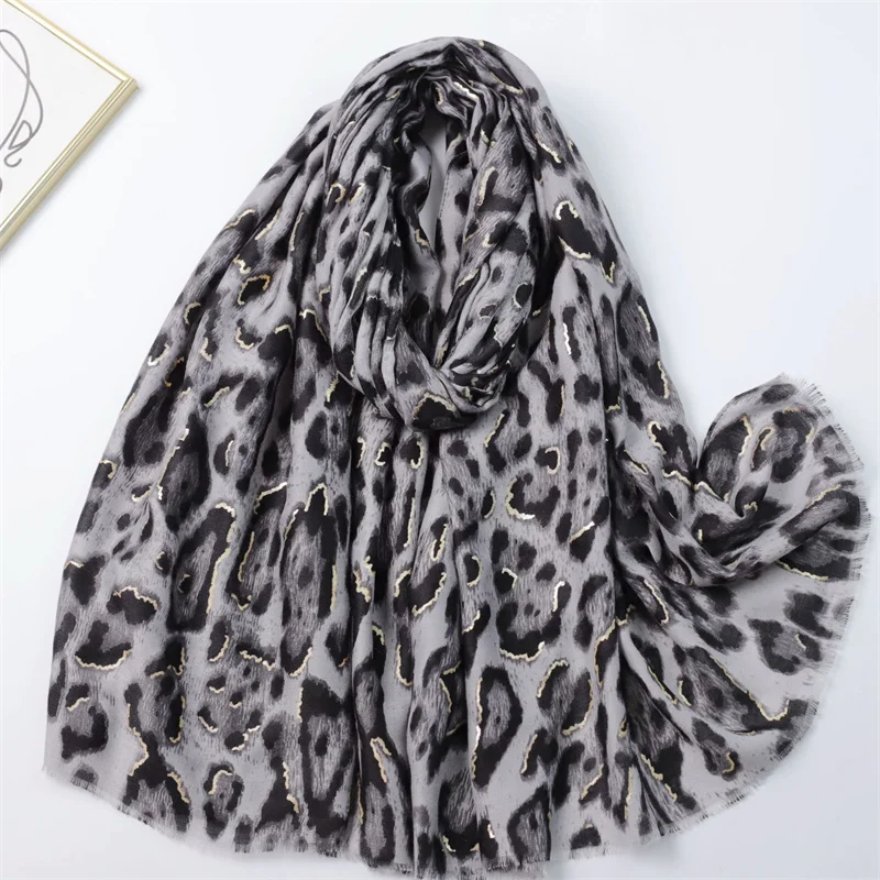 Schal mit Leopardenmuster, Lurex, glitzernd, Fransen, weiche Viskose, schicker Baumwollschal für Frauen, Reisen, lässig, muslimischer Hijab, freundlich