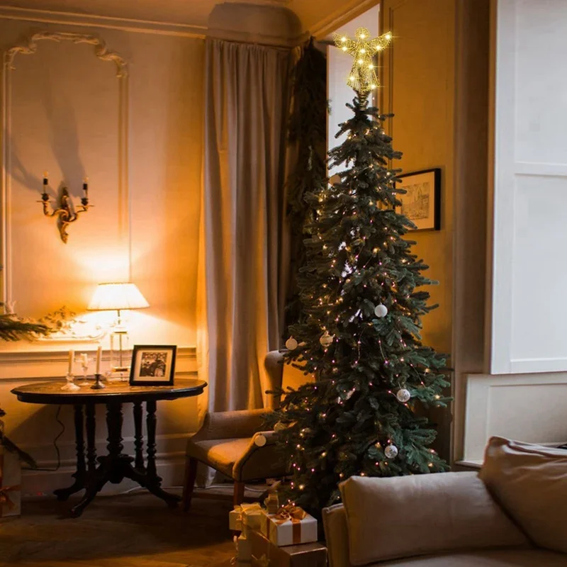 ضوء بريق معدن الحديد الملاك شجرة عيد الميلاد توبر ديكور للمنزل شجرة عيد الميلاد زخرفة نافيداد السنة الجديدة عطلة مكتب المنزل #6