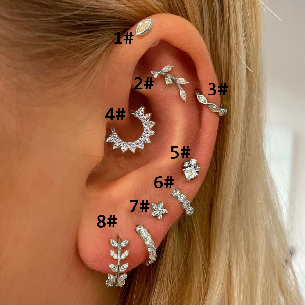 1pc Star Helix Daith Piercing Earrings for Teen Girls Dainty CZ Cartilage Accessories Conch Tragus Rook Lobe Ear Hoops Jewelry C