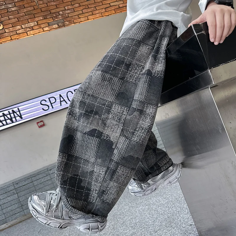 Spring Autumn Style Children Casual Plaid Cargo Pants For Tweens Boy New Design Cotton Baggy Trousers Kids Sports Trackpants