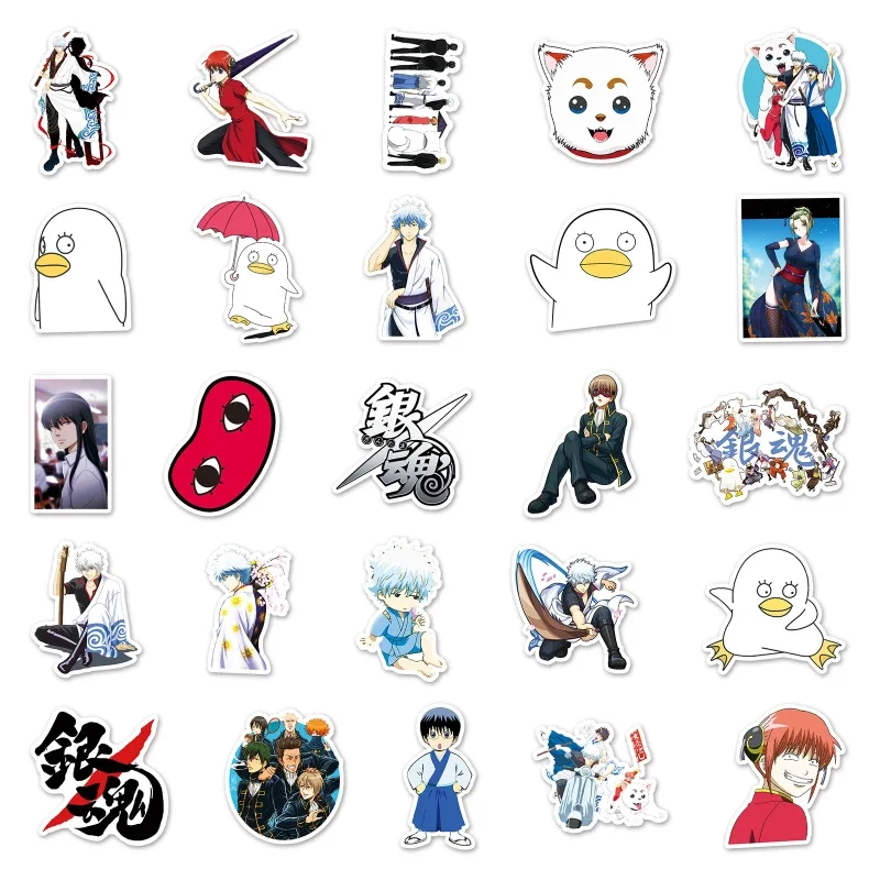 50/30/10PCS Gintoki Sakata Jirou Yata Kagura Popular Anime Secondary Peripheral Tablet Skateboard Waterproof Decorative Stickers