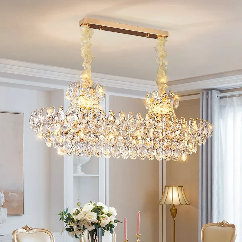Luxury Round Golden Crystal Chandelier Living Room Bedroom Lamp French Style Luxury Atmosphere New