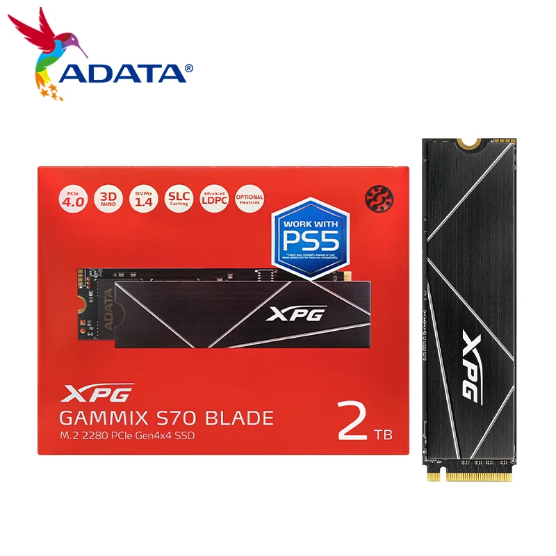 ADATA XPG GAMMIX S70 BLADE SSD mit Kühlkörper Gen4x4 m.2 2280 NVMe1.4 PCIe4.0 SSD 1 TB2 TB Solid State Drive für Laptop Desktop PS5