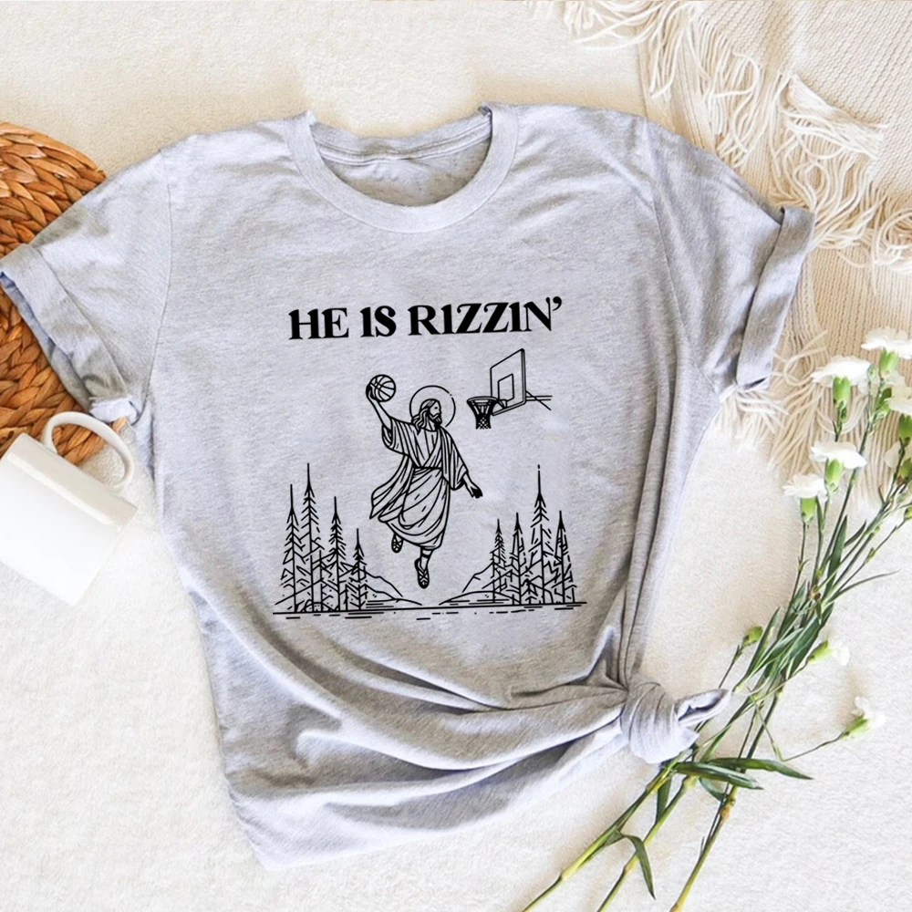 

Vintage Jesus Playing Basketball Shirt He Is Risen Funny Easter T-shirt Retro Y2K Christian Faith Tee Unisex Christian Tops
