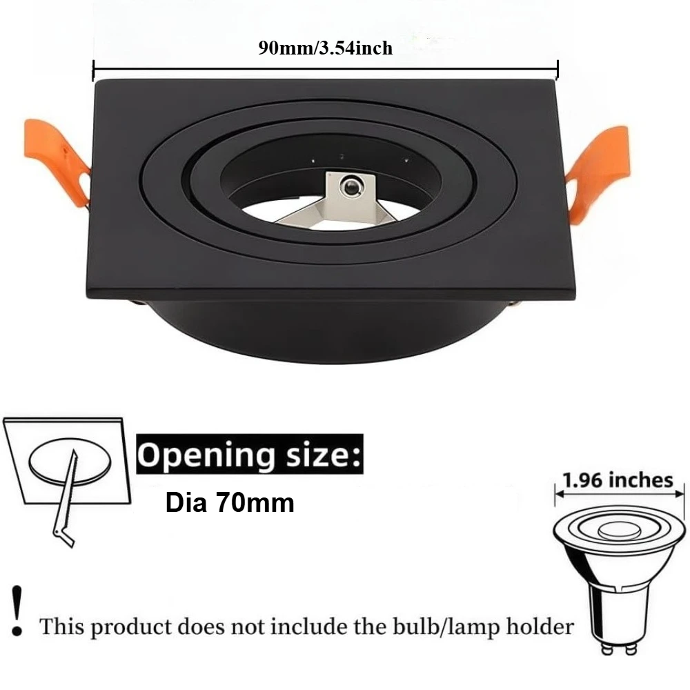 JOYINLED 2/10PCS Square Adjustable Recessed Spotlight Trim GU10 MR16 GU5.3 Downlight Frame 70mm Cutout Ceiling Light Fixture