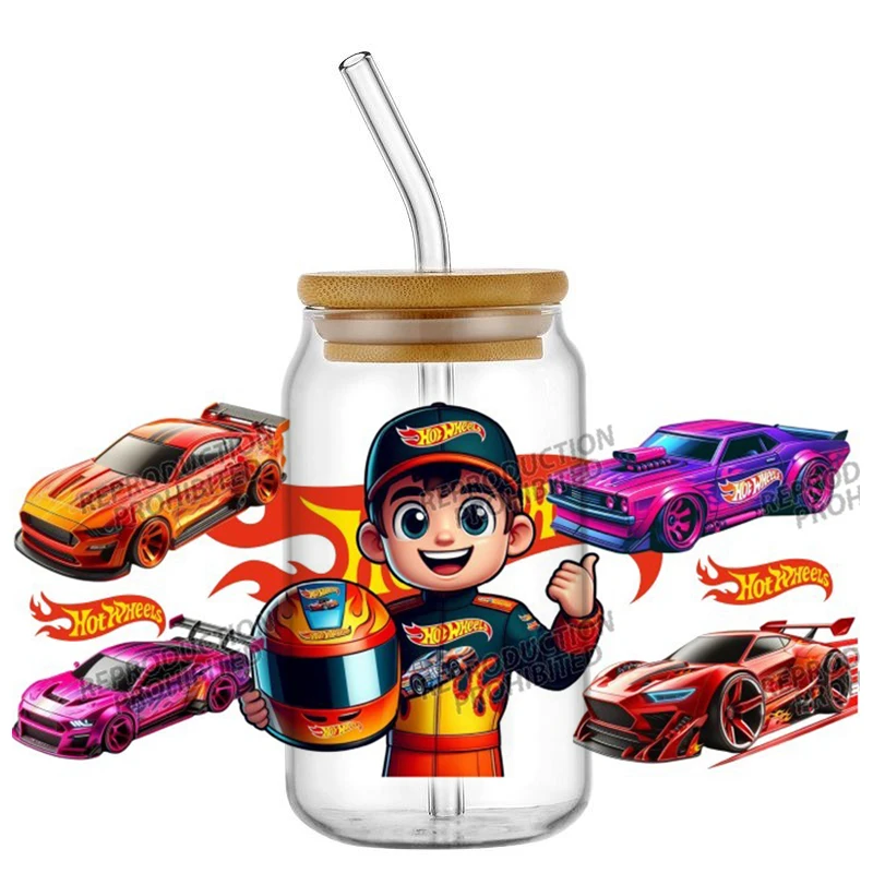 Hot Wheel Design easy peel waterproof DIY decoration decals 3D transfers uvdtf crystal sticker 16oz uv dtf cup wraps