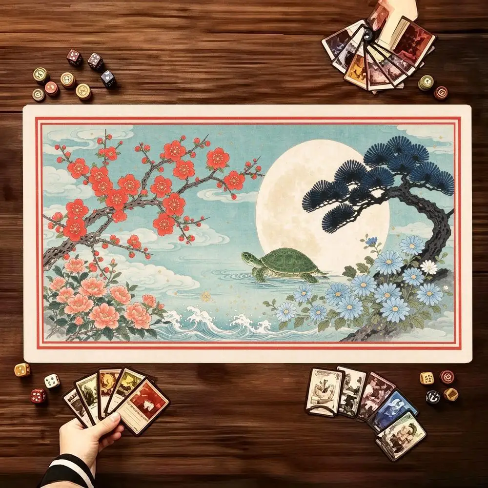 Sakura Moon Turtle Mouse Pad Desk Mat Non Slip Rubber Base Smooth Cloth Surface For Cute Japanese Home