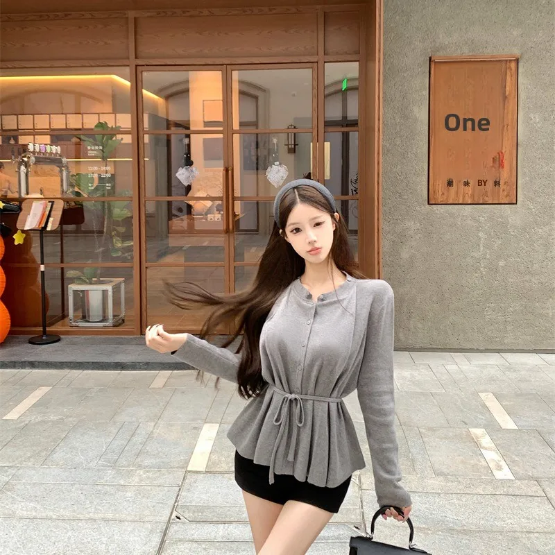 

Design Sensation Knitted Cardigan Inner Wear Top Women's Faion Autumn Winter New Arrival Casual Sle Long Sve round Ne