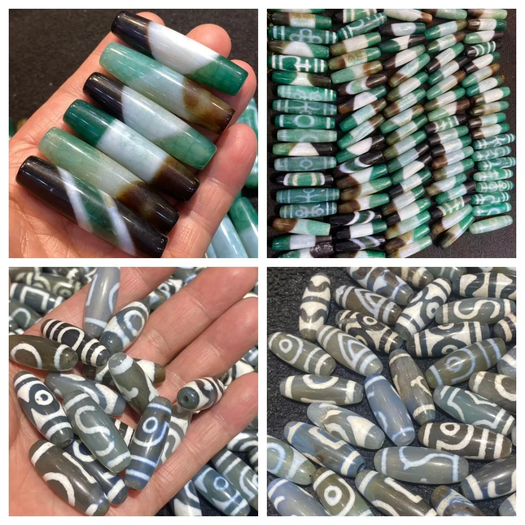 50pcs/lot Live stream hot promotion discount Green Dragon Pattern Dzi 30mm Blue Dzi Beads wholesale Taiwan craftsmanship