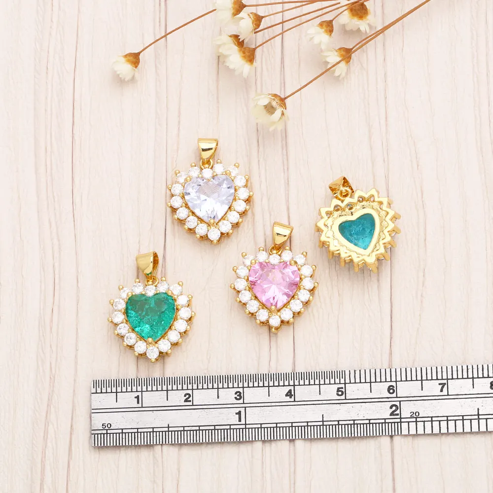 OCESRIO Multicolor Crystal Heart Necklace Pendant Copper Gold Plated White CZ Jewelry Making Supplies Wholesale pdtb202