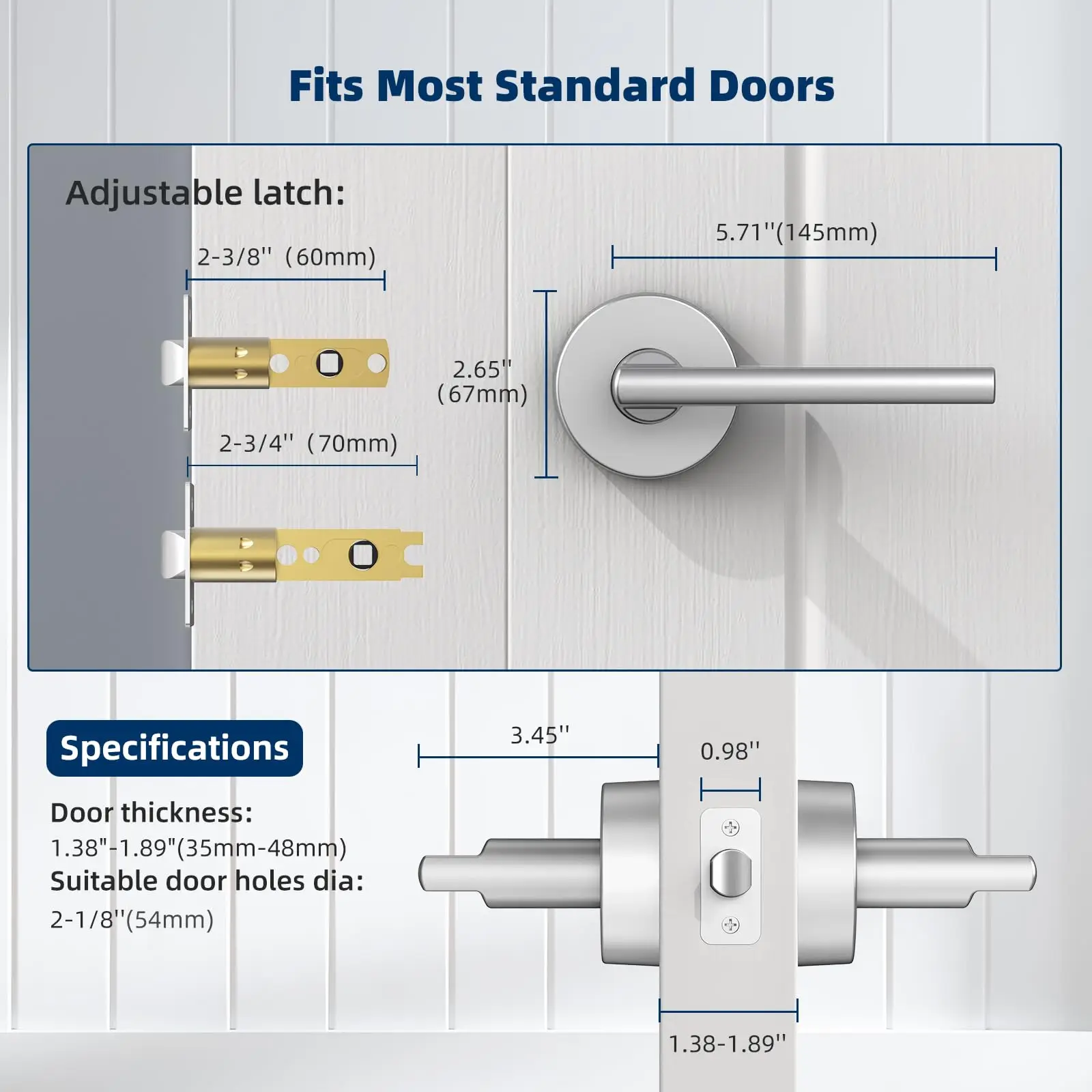 Front Entry Door Lock Handle Set Reversible Exterior Interior Entry Door Lever Kit Easy Installation For Home Bedroom Office
