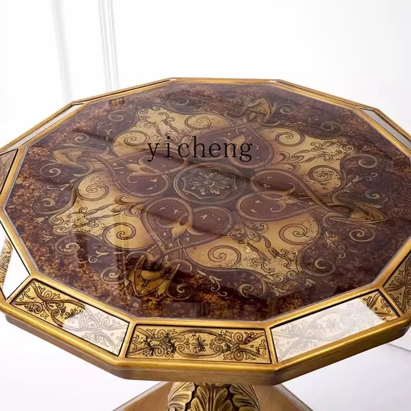

LSL Painted Small Coffee Table Sofa Corner Coffee Table Roman Column Carved Round Table