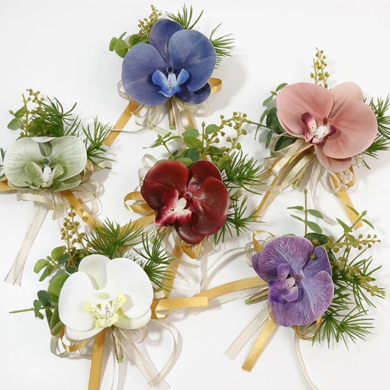 Cô Dâu Phù Dâu Tay Bướm Hoa Phong Lan Thổ Cẩm Hoa Cho Nam Cổ Tay Corsages Vòng Tay Vòng Tay Trắng Cưới Phụ Kiện