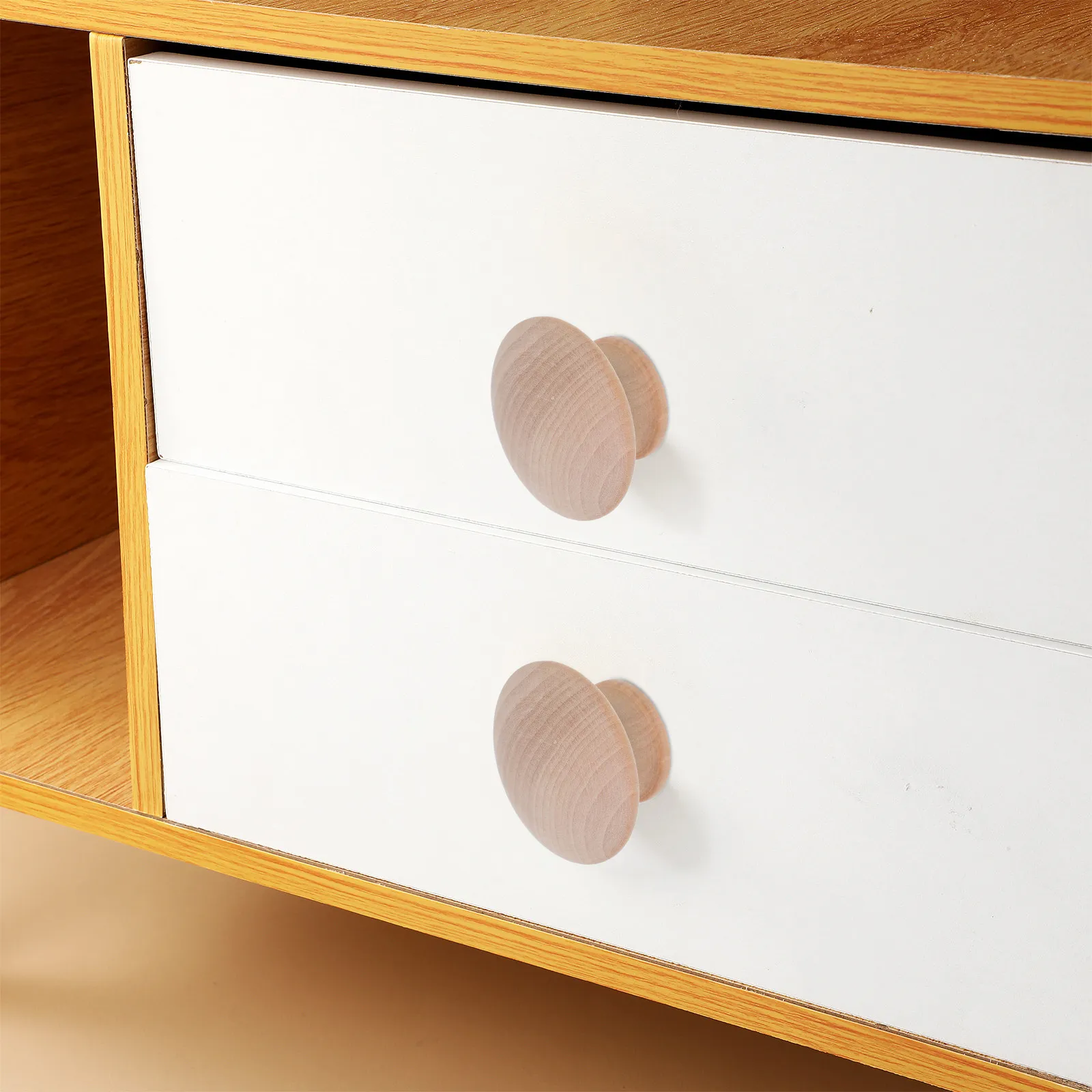 10Pcs Round Wood Drawer Pulls Solid Natural Beech Handles Easy Install Vintage Style Cabinet Door Furniture Hardware for Home