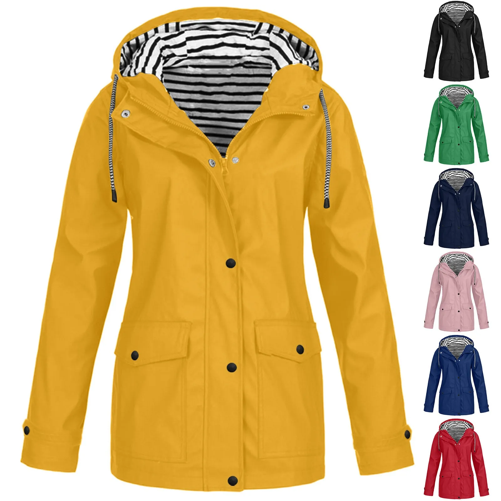 

Classic Fall and Winter Solid Jacket Outdoor Fashion Warm Windproof Hooded Sportswear Coat with Pockets for Women