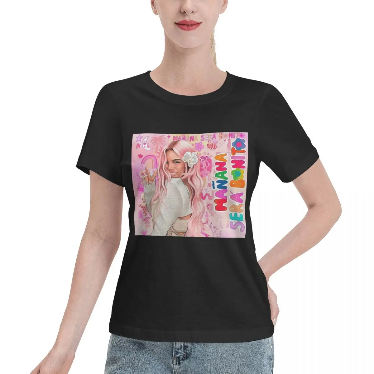 

Karol G Happy Valentines Day футболка женские футболки с короткими рукавами и круглым вырезом уличная одежда хлопковые летние футболки уличная одежда