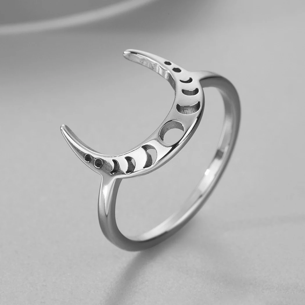 kinitial simple cute moon phase ring delicate stainless steel moon ring celestial jewelry accessories Christmas gift