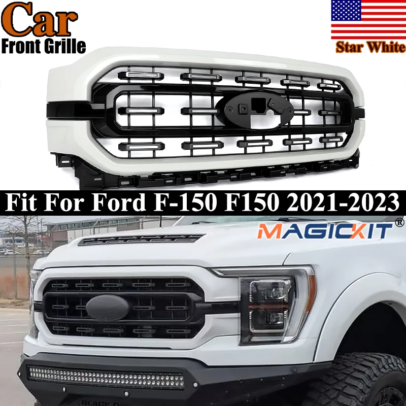 

Star White Metallic Front Bumper Upper Grills Grill For 2021-2023 Ford F-150 F150 XL XLT STX Front Hood Grille Assembly Magickit