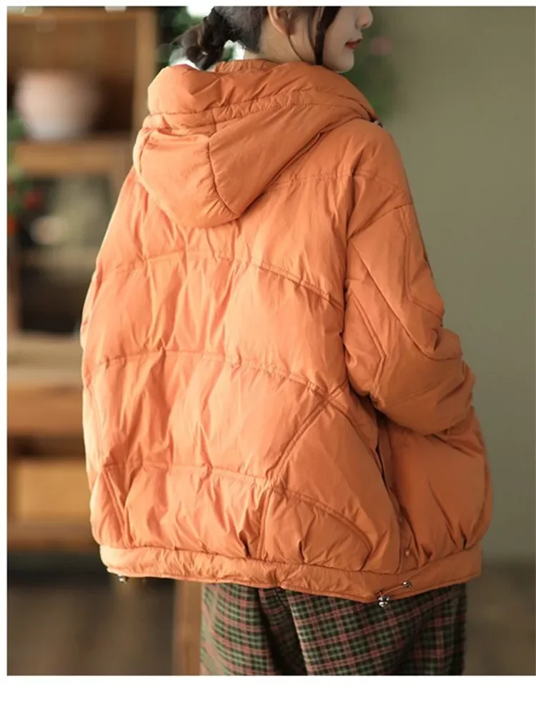 2023 Winter Warm Cotton-padded Clothes Womens Fashion Loose Hooded Down Jackets Ladies Casual Vintage Coats Thicken Parkas