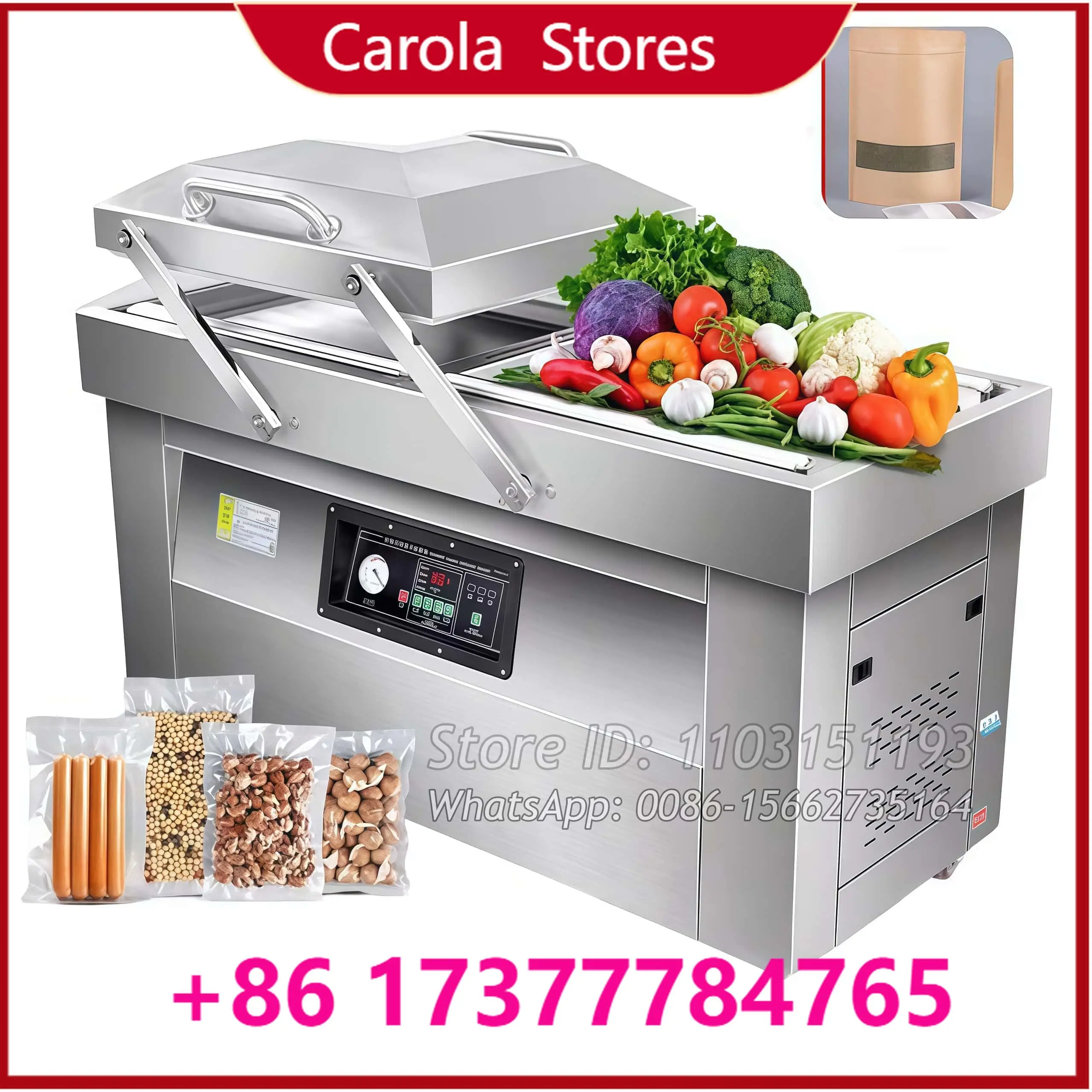 Automatic 500 Model Double Chamber Vacuum Pack Package Seal Machine Vacuum Sealer Machine For Food Meat Fruit Vegetable Foil