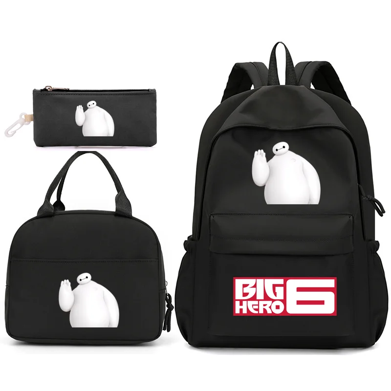 

3pcs Disney Big Hero 6 Baymax Backpack with Lunch Bag for Women Student Teenagers School Bags Comfortable Travel Sets