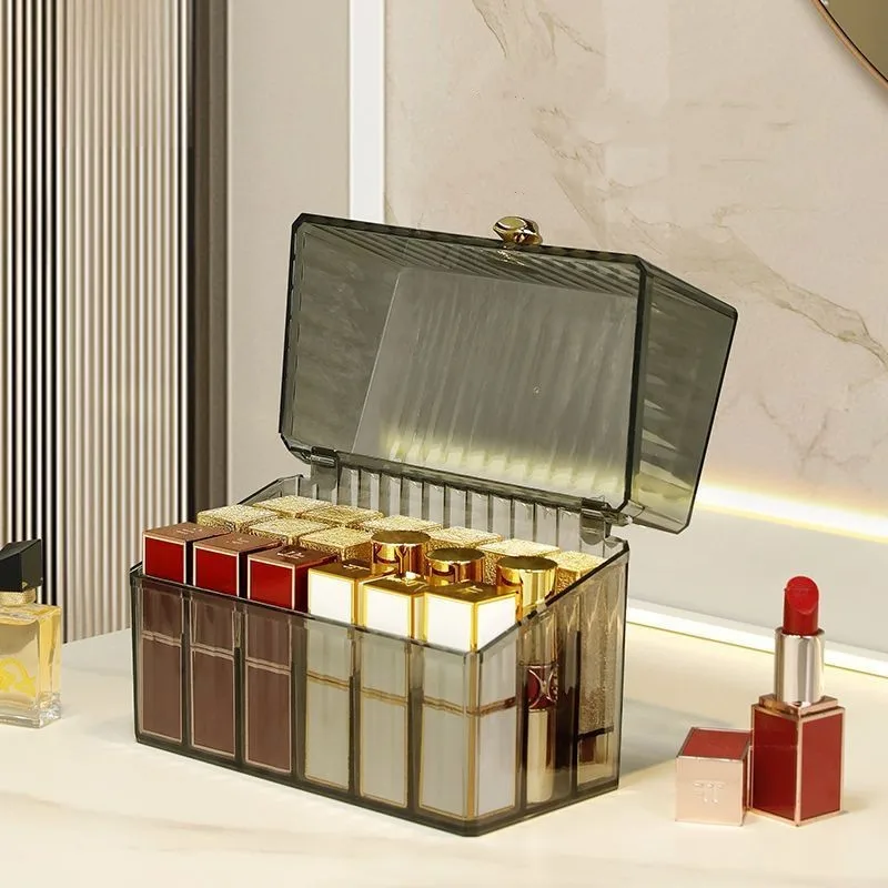 Lipstick Organizer Box Makeup Brushes Holder Dustproof Cosmetic Skincare Eyeshadow Palette Home Desktop Storage Case
