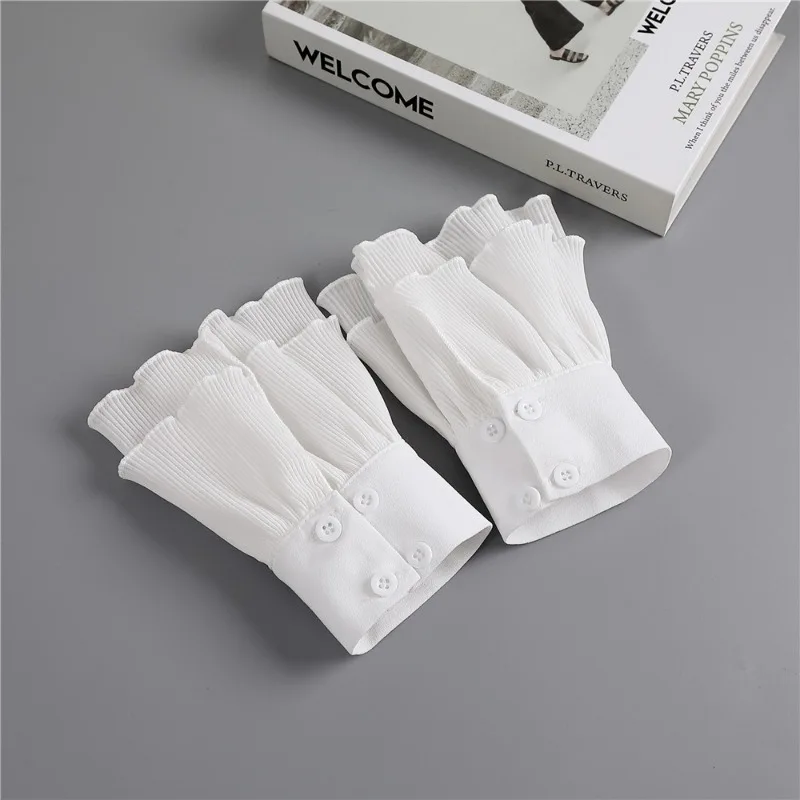Womens Detachable Wrist Ruffle Cuffs Ladies White Flared False Sleeves For Sweater Dress Wrist Arm Cover Gloves