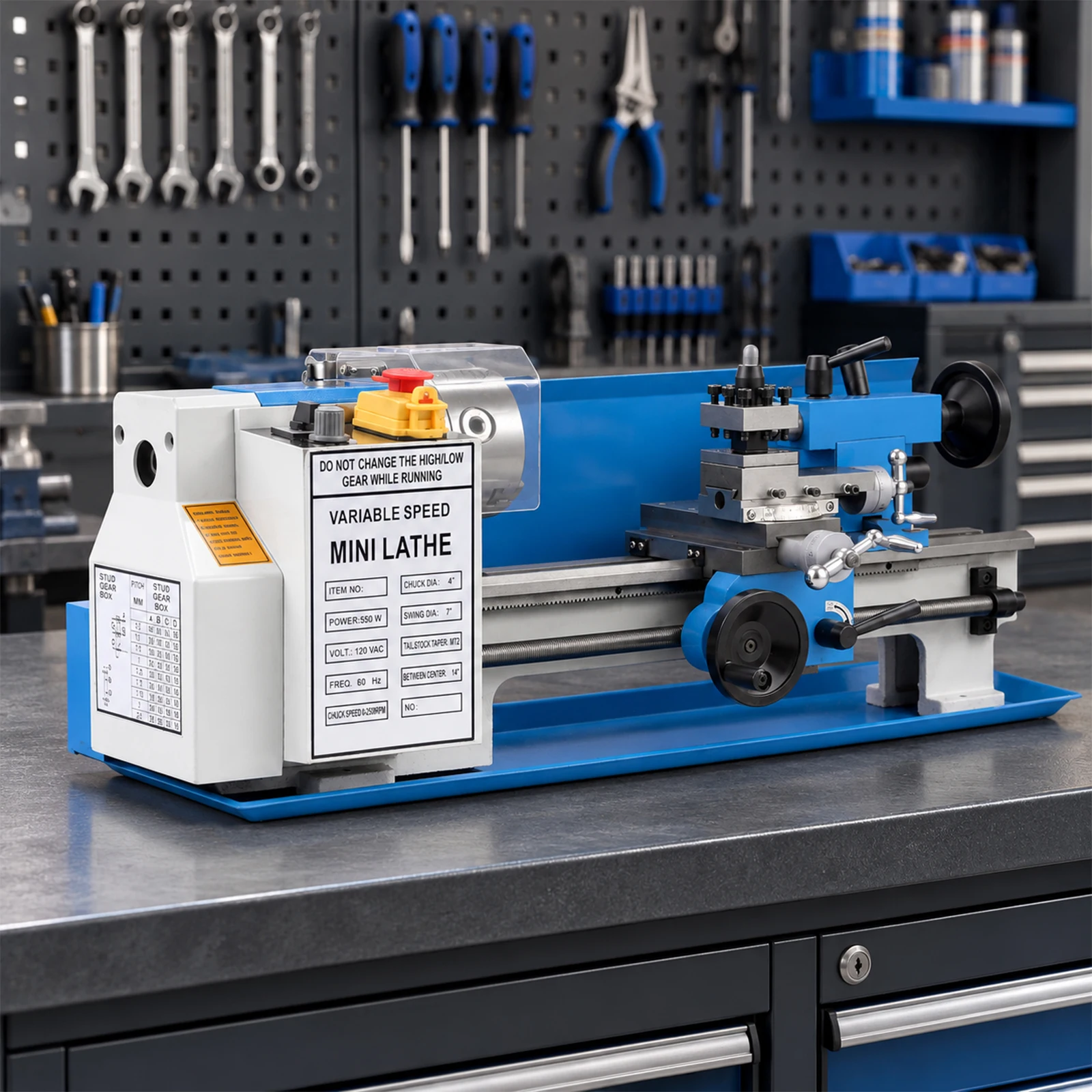 SIHAO 7x14 Inch Mini Metal Lathe Machine, 550W Variable Speed Benchtop Lathe with Metal Gears & 4