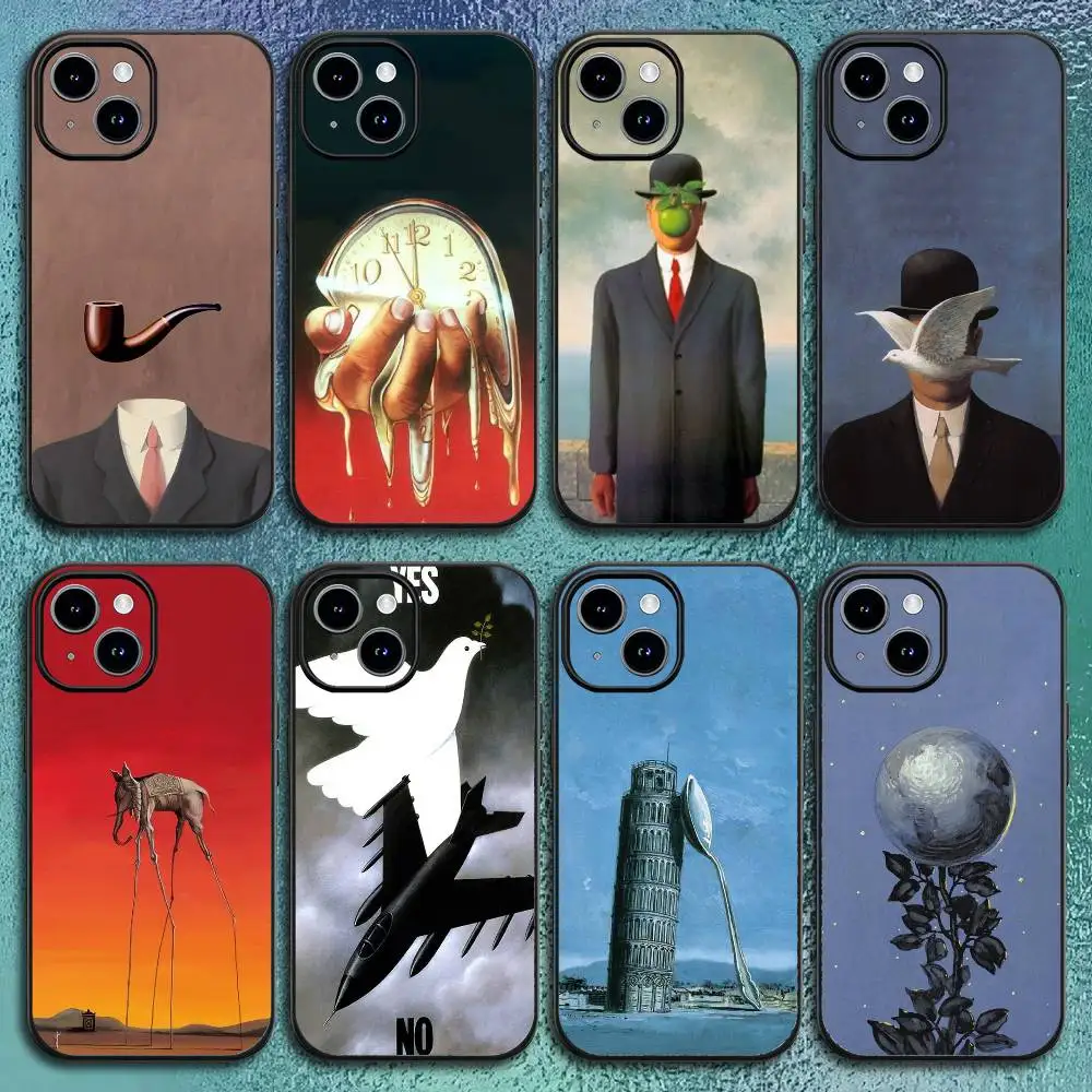 ريني ماغريت آرت جراب هاتف آيفون 11 12 13 14 15 16 برو ماكس بلس كلاسيكي أسود لينة شل